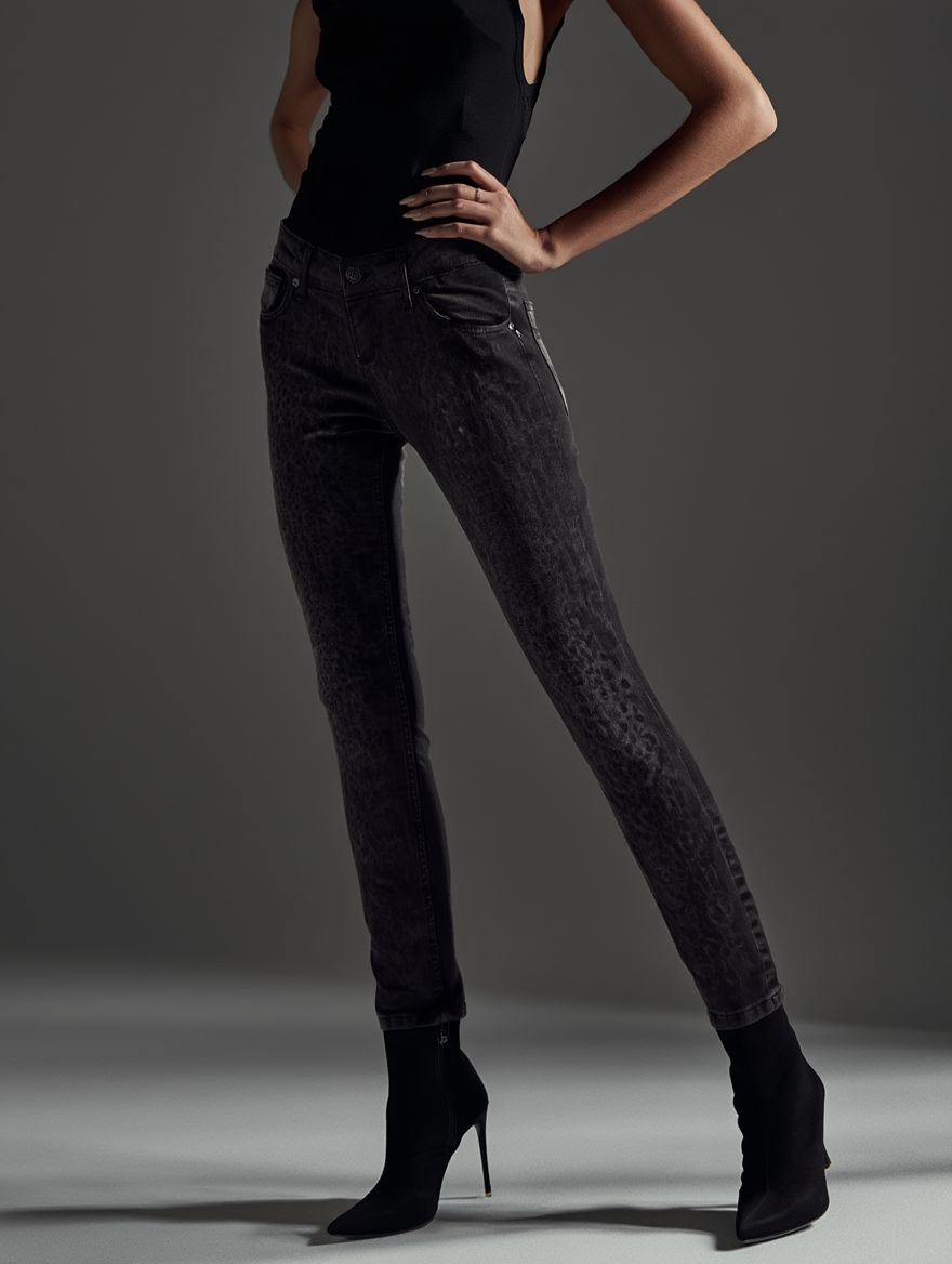 Slim-Fit Jeans mit dezentem Leopardenmuster