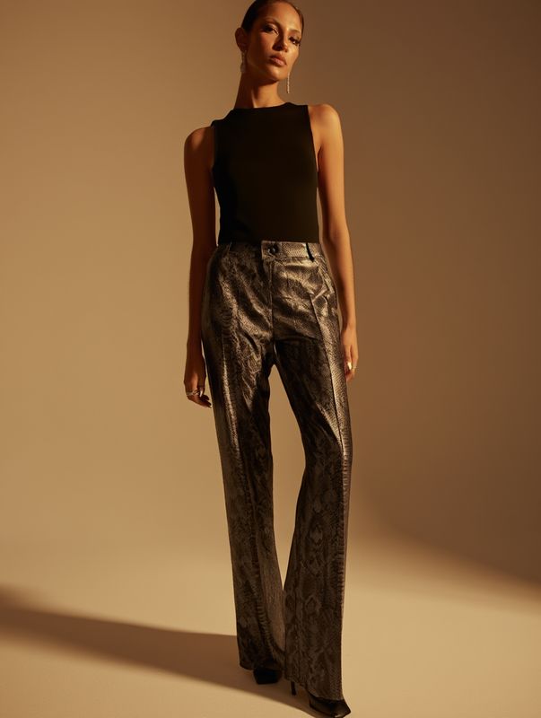 Wide-Leg Hose in Metallic-Python-Optik