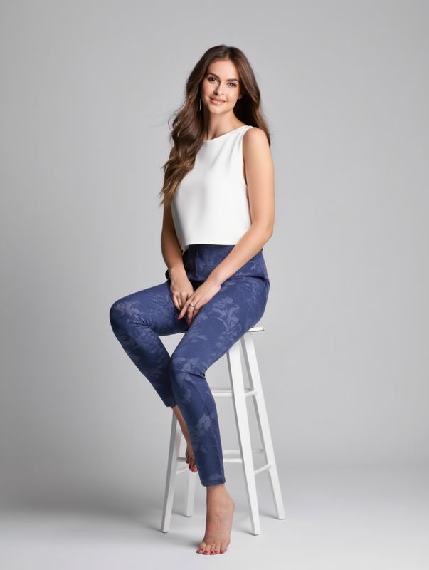 Trousers „Blue Floral Elegance“ – Elegante Damenhose mit dezentem Blumenmuster