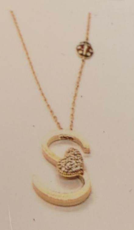 Necklace  Alphabet S with Diamonds and Ladybug