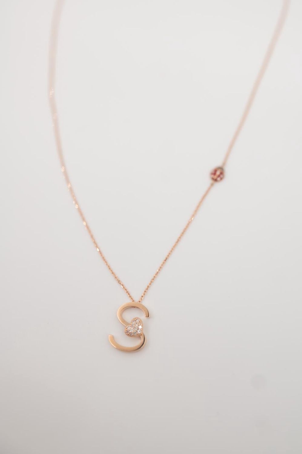 Necklace Alphabet S with Hearth and LadyBug