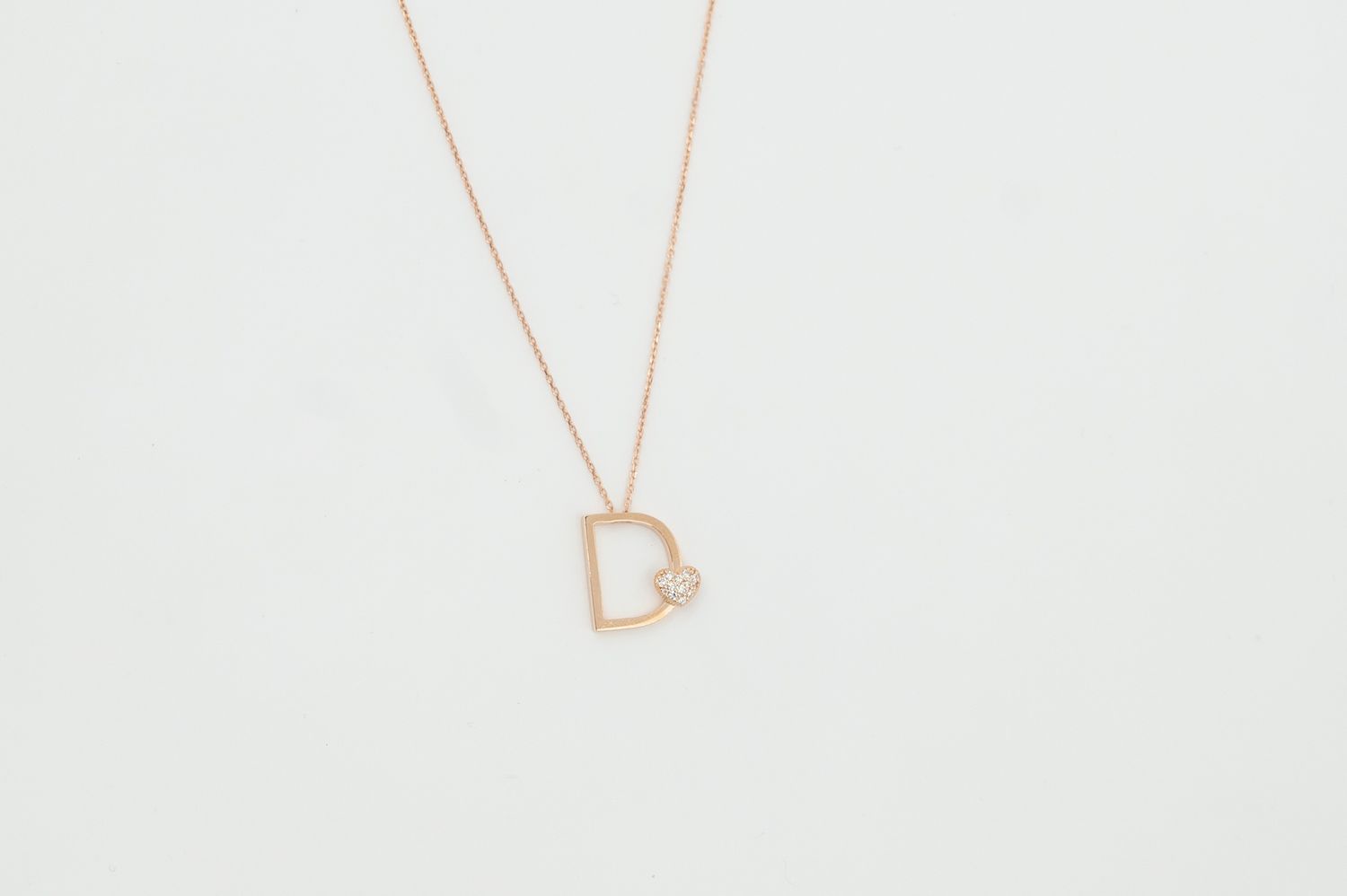 Necklace Alphabet D with hearth and Diamonds
