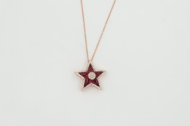 Eternal Light Red Aquamarine Star with Diamonds