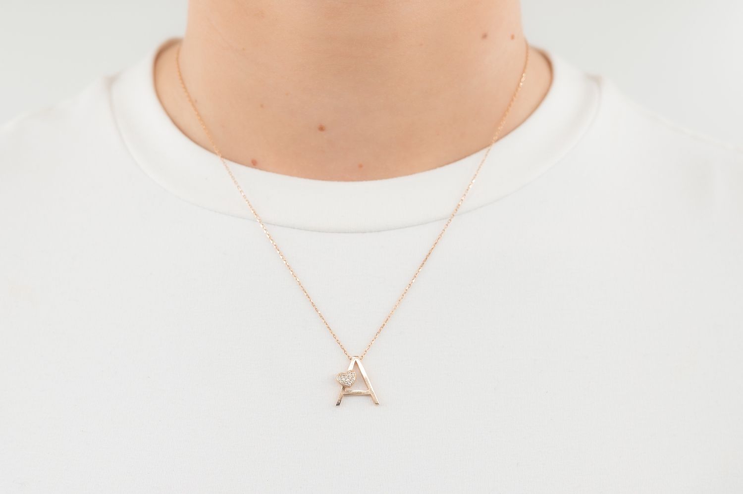 Necklace Alphabet A with Diamond Hearth