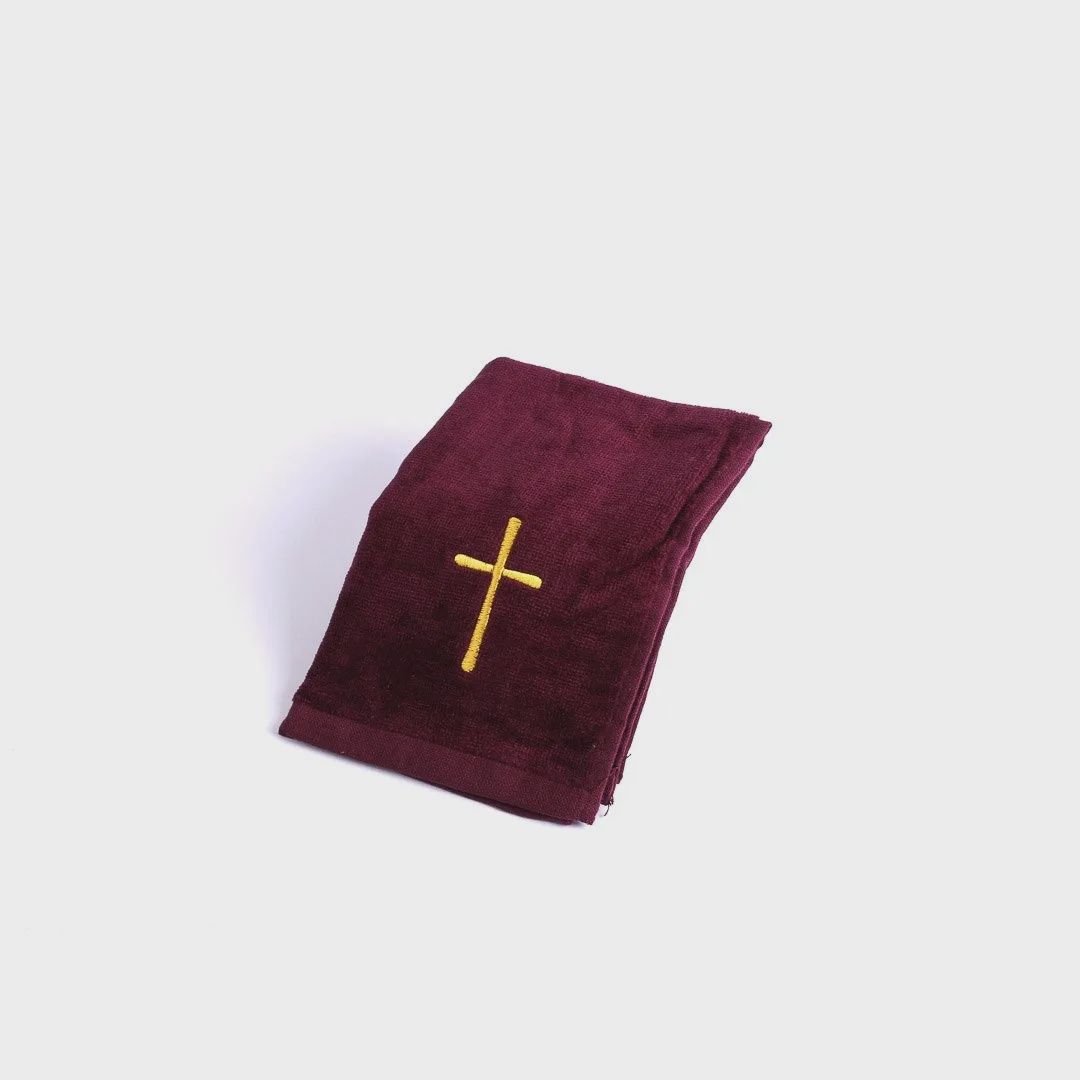 PASTOR TOWEL-CROSS BURGUNDY COTTON