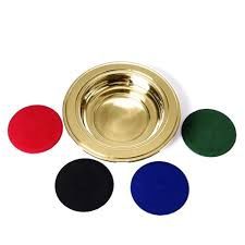 OFFERING PLATE GOLD TONE W/MAGNETIC VELOUR PAD INSERTS (RED, BLUE, GREEN &amp; BLACK)