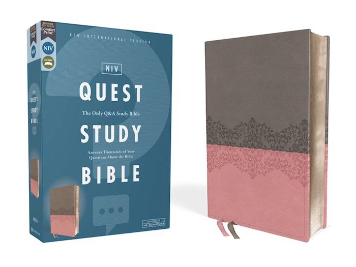 NIV QUEST STUDY BIBLE COMFORT PRINT GRAY/PINK LEATHERSOFT