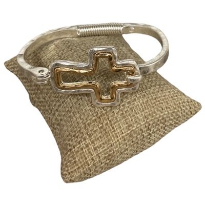 BRACELET-DOUBLE CROSS TWO TONE MATTE GOLD/GOLD