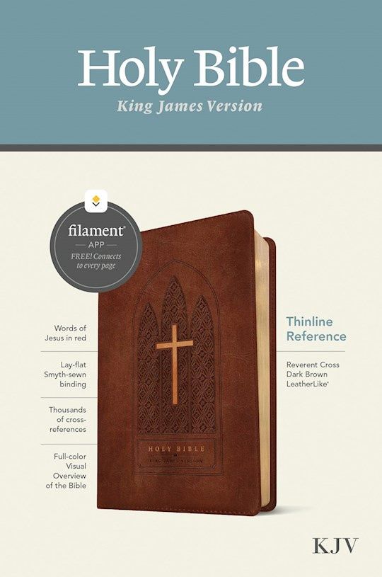 KJV  REVERENT CROSS DARK BROWN LEATHERLIKE THINLINE FILAMENT REFERENCE BIBLE