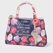 A GODLY WOMAN PLANTS SEEDS OF FAITH THAT BLOOM FOR ETERNITY FLORAL PURSE SHAPED WALLET W/ID WINDOW