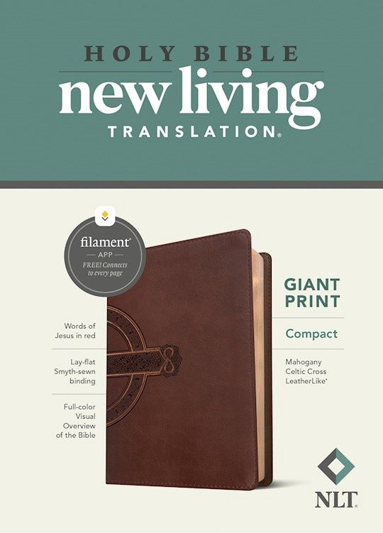 NLT COMPACT FILAMENT GIANT PRINT BIBLE MAHOGANY CELTIC CROSS LEATHERLIKE