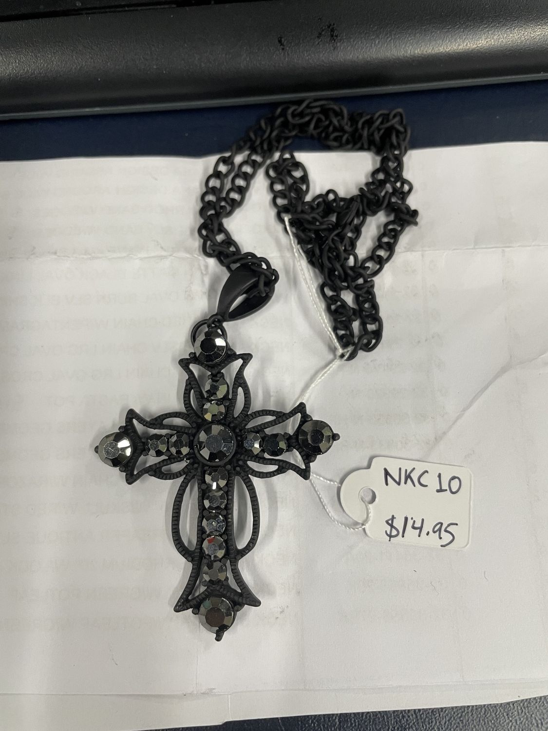 Intricate Cross w/Silver Rhinestones Necklace