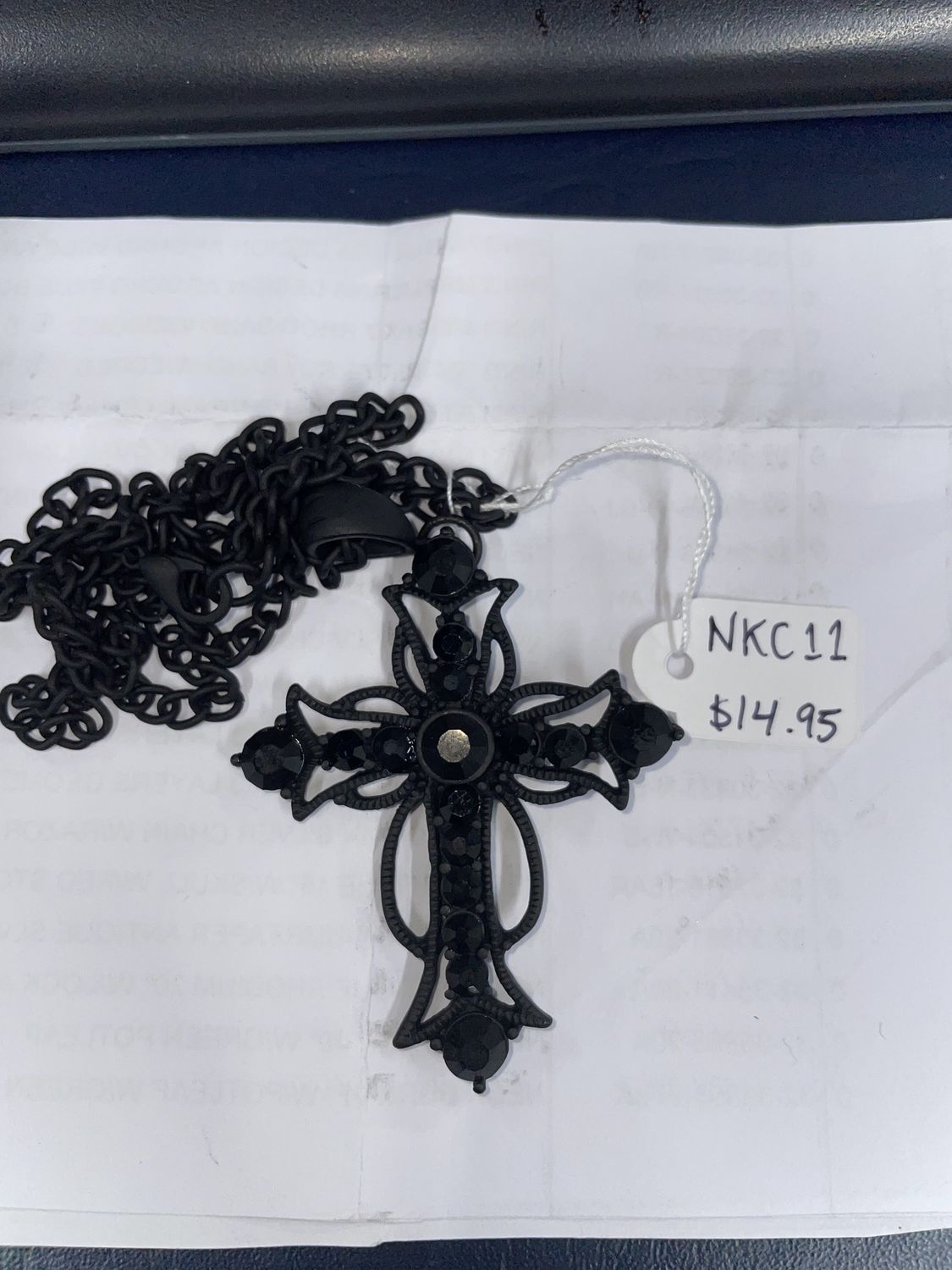 Intricate Cross w/ Blk Rhinestones Necklace
