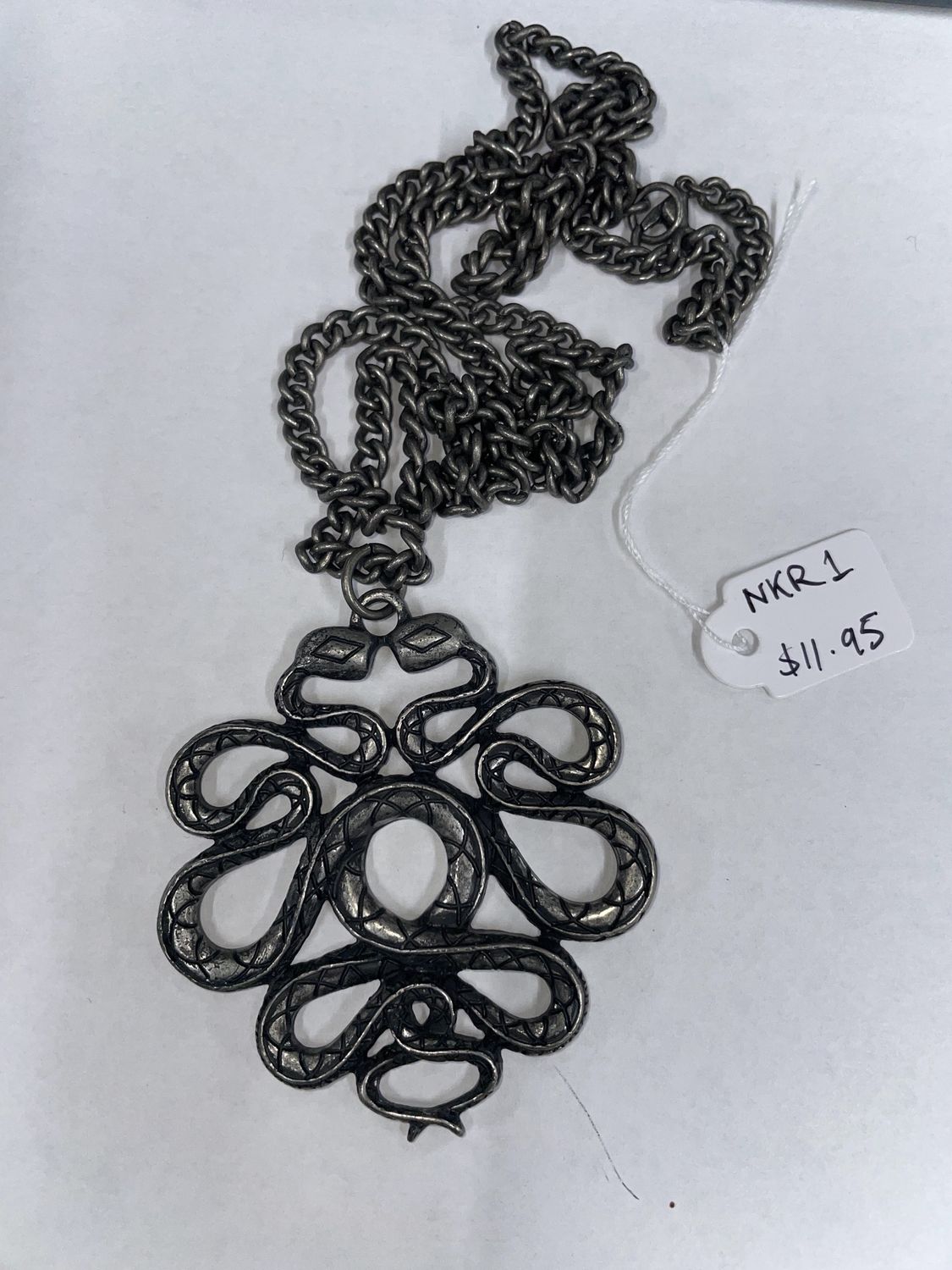 2 Snakes Silver Burnt Necklace