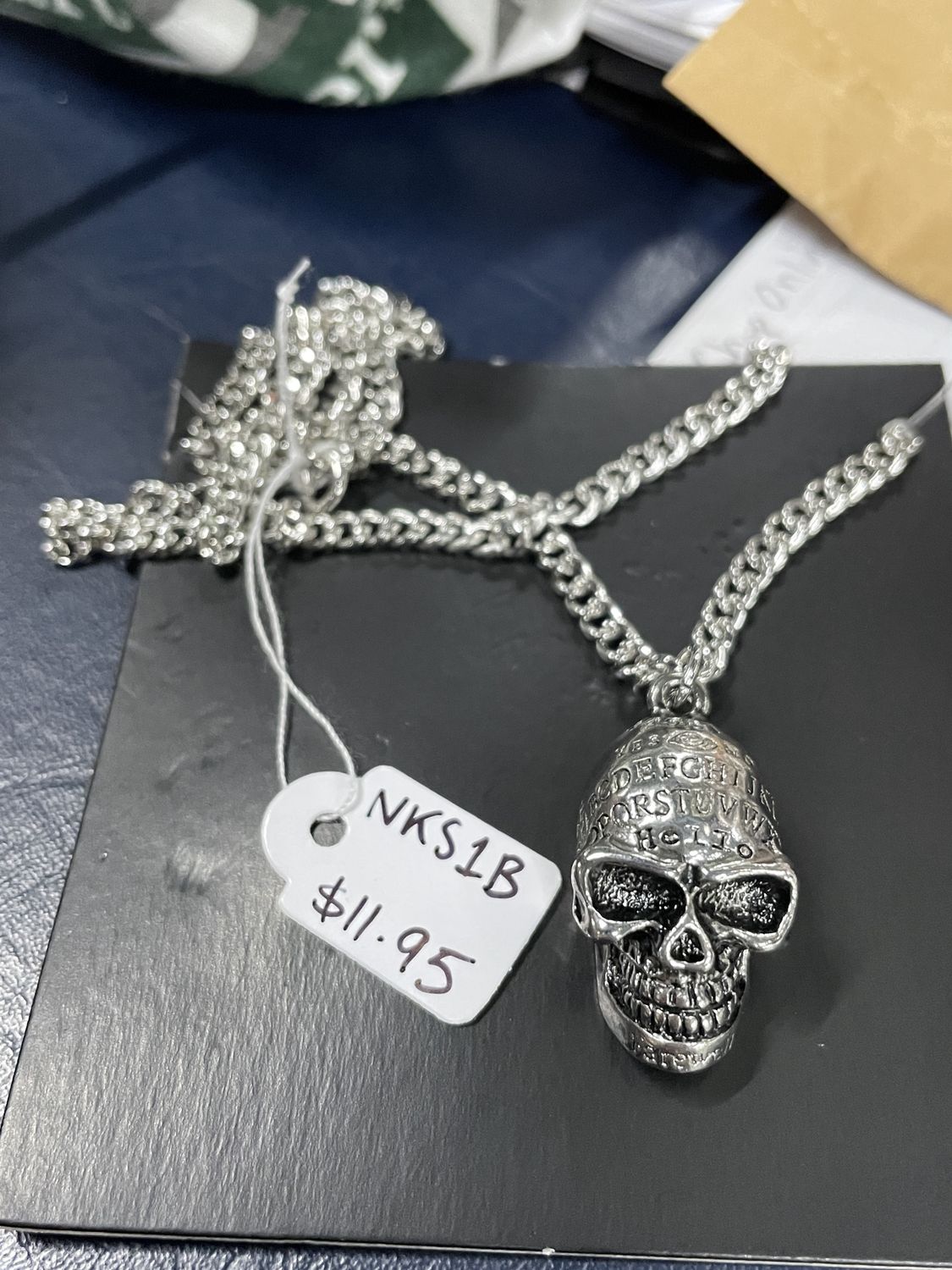 Silver Ouija Board Skull Necklace