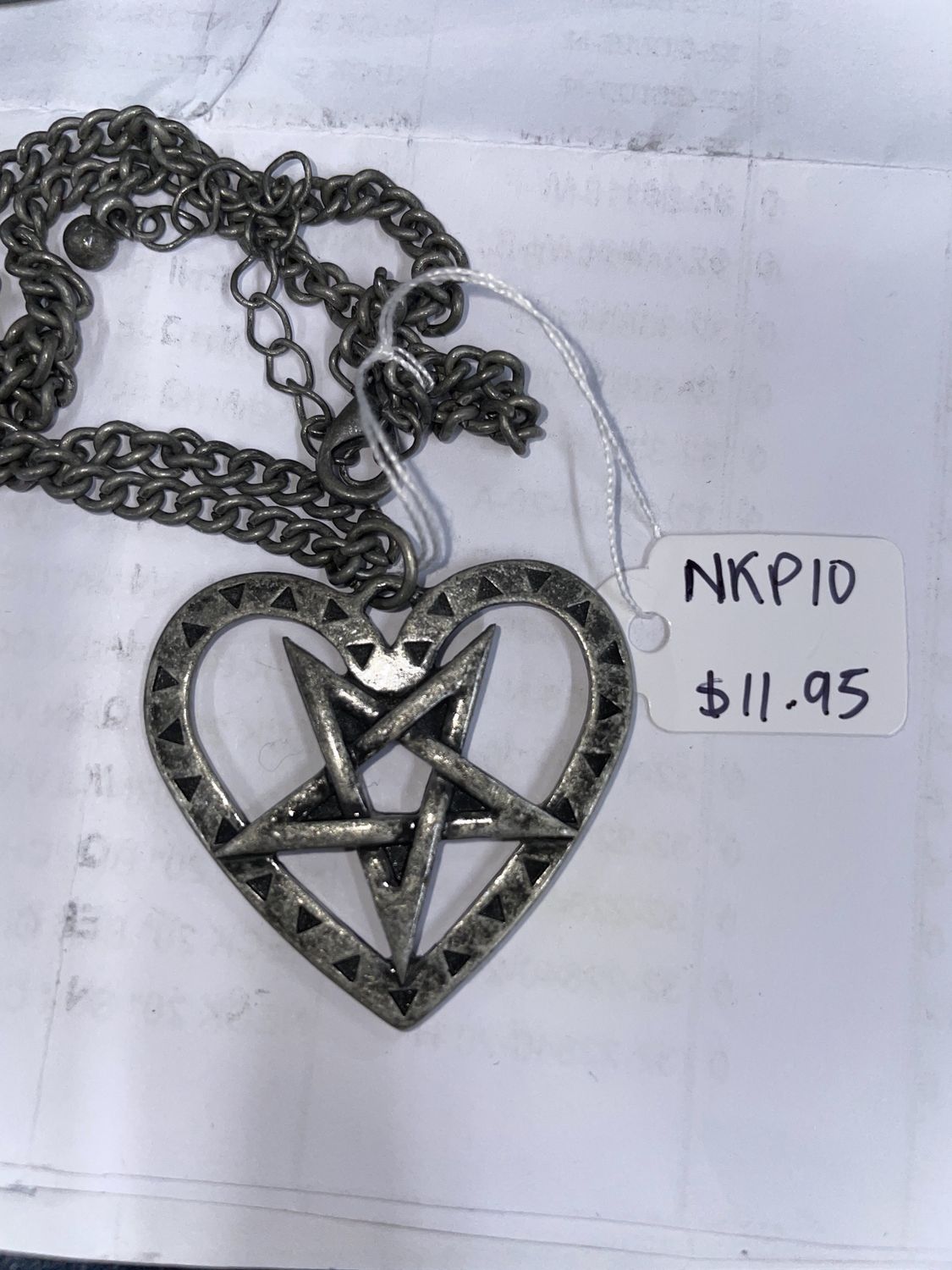 Silver Burnt Heart Pentagram Necklace