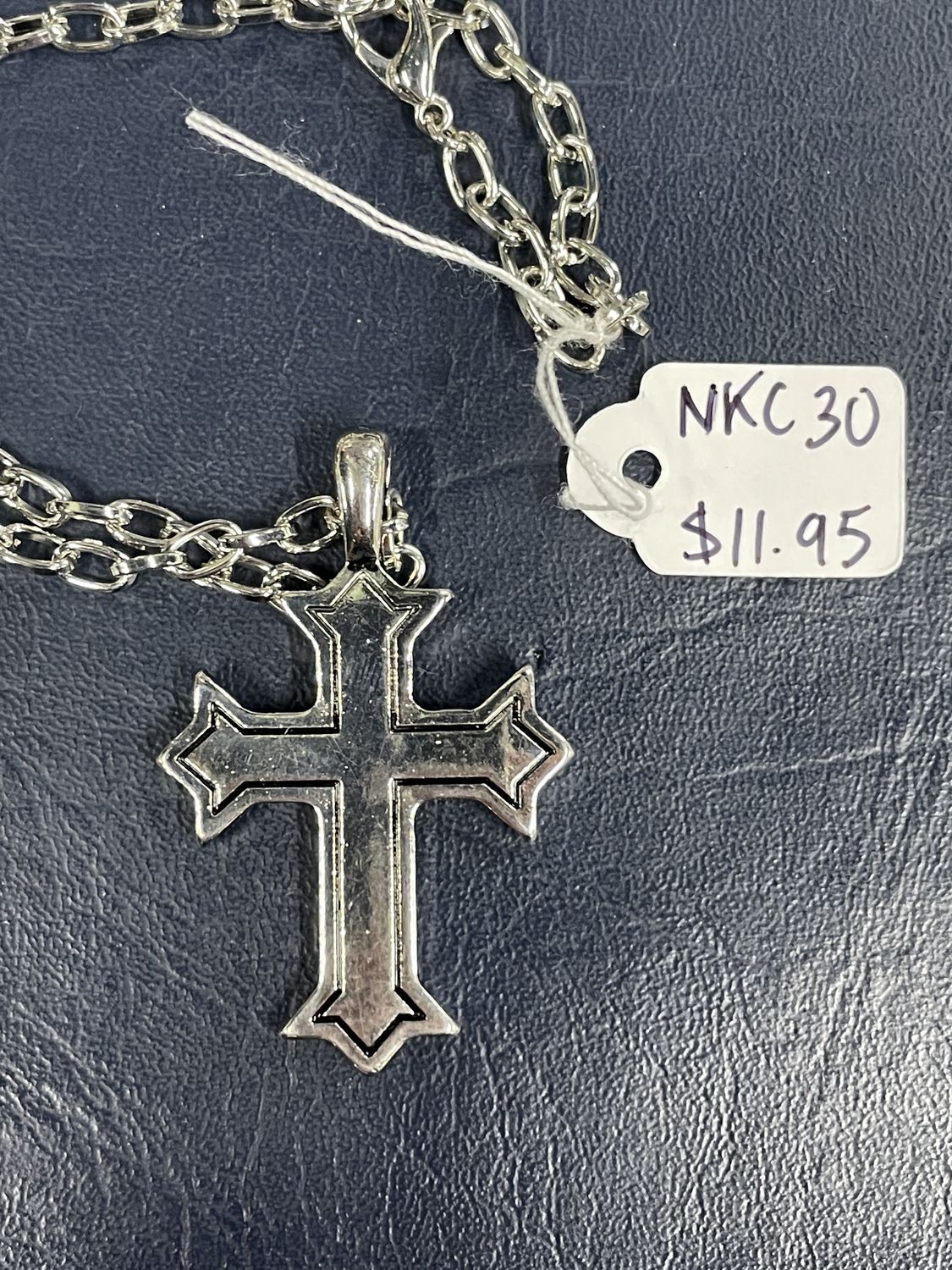 Shiny Silver Dbl Outline Cross Necklace
