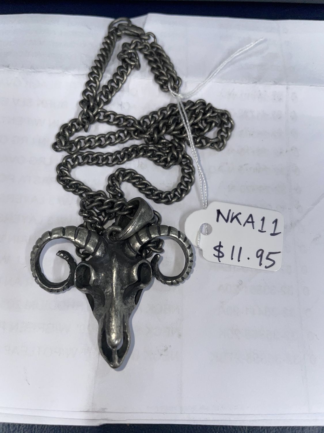 Burn Silver Ram Head Skull Necklace