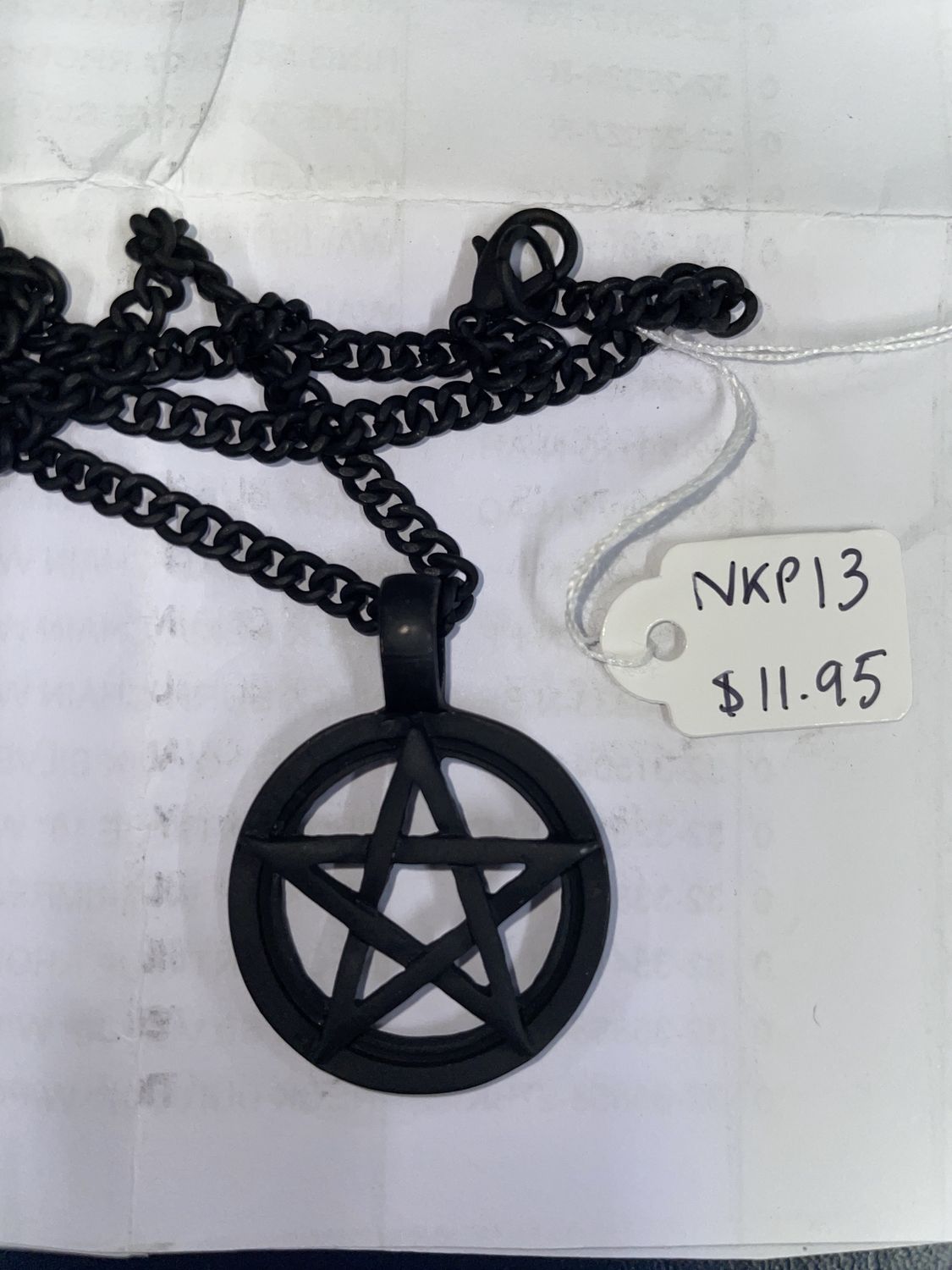 Sm Matte Blk Pentagram Necklace