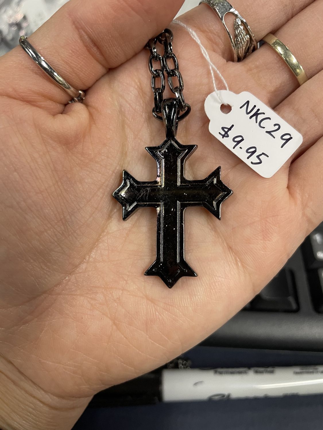 Hematite w/ Dbl Outline Cross Necklace