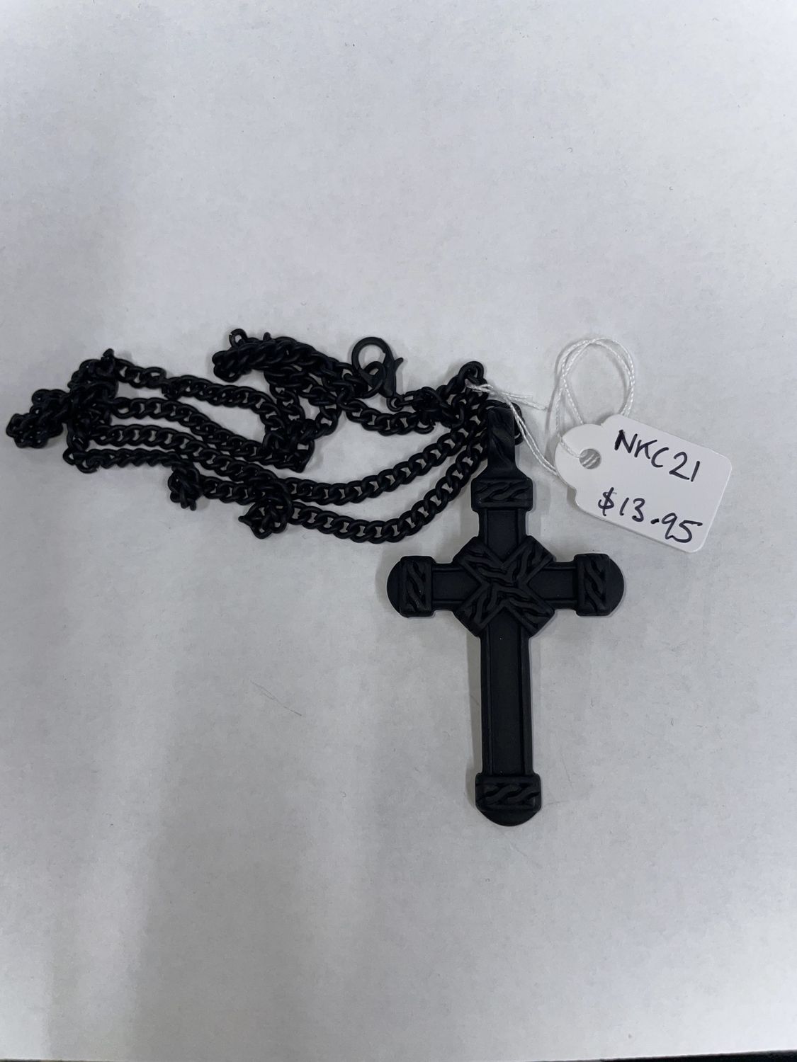 Matte Black Cross with Knots Necklace