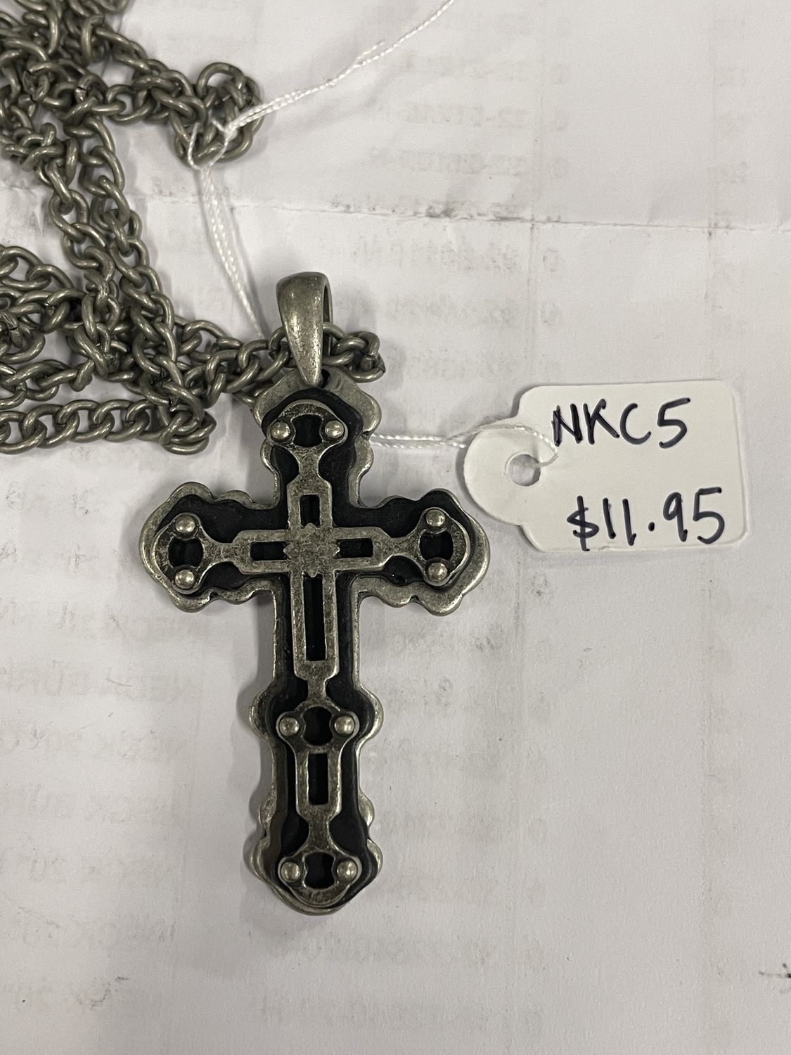 Burn Slv Cross w/ 3 Layers Geometric Necklace