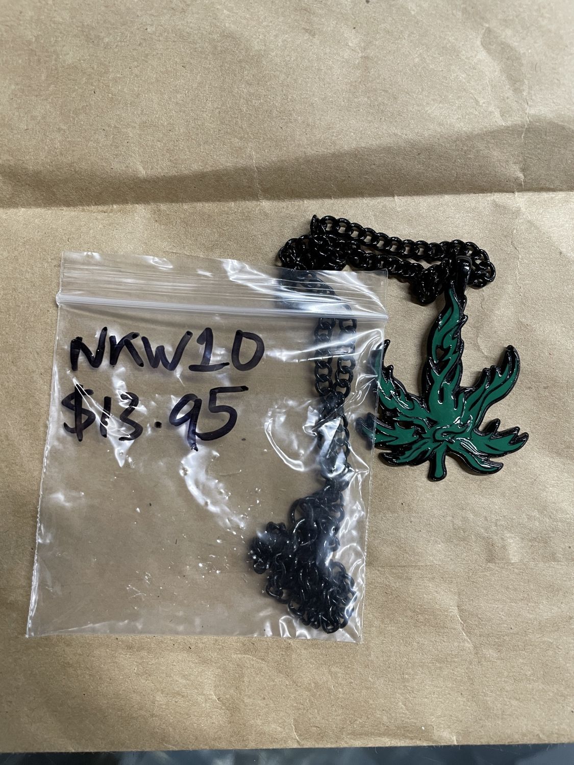 Green Flamey Weed Necklace