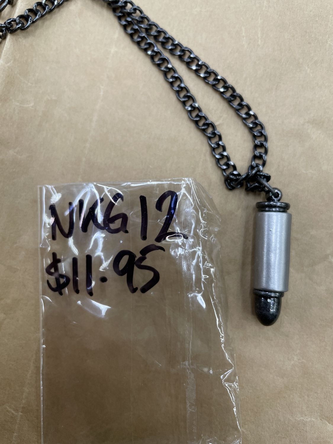 Short Silver Bullet w/ Black Tip Pendant Necklace