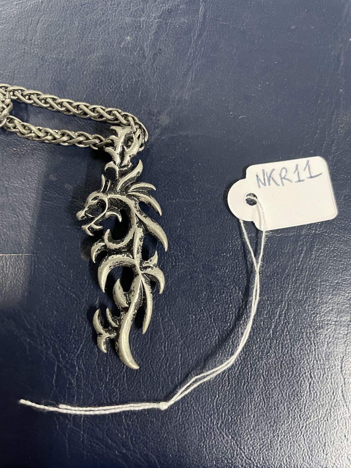 Dull Silver Dragon Tribal Necklace