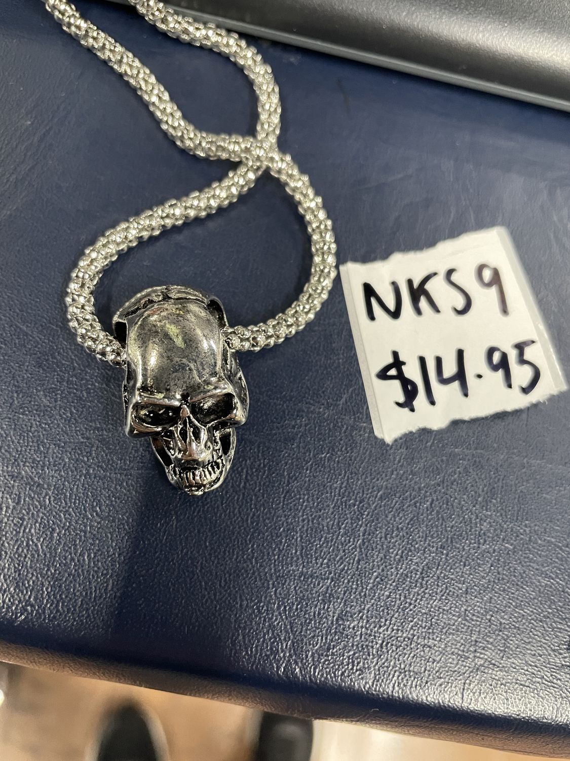 Lrg Silver Flat Skull Thick Chain Necklace
