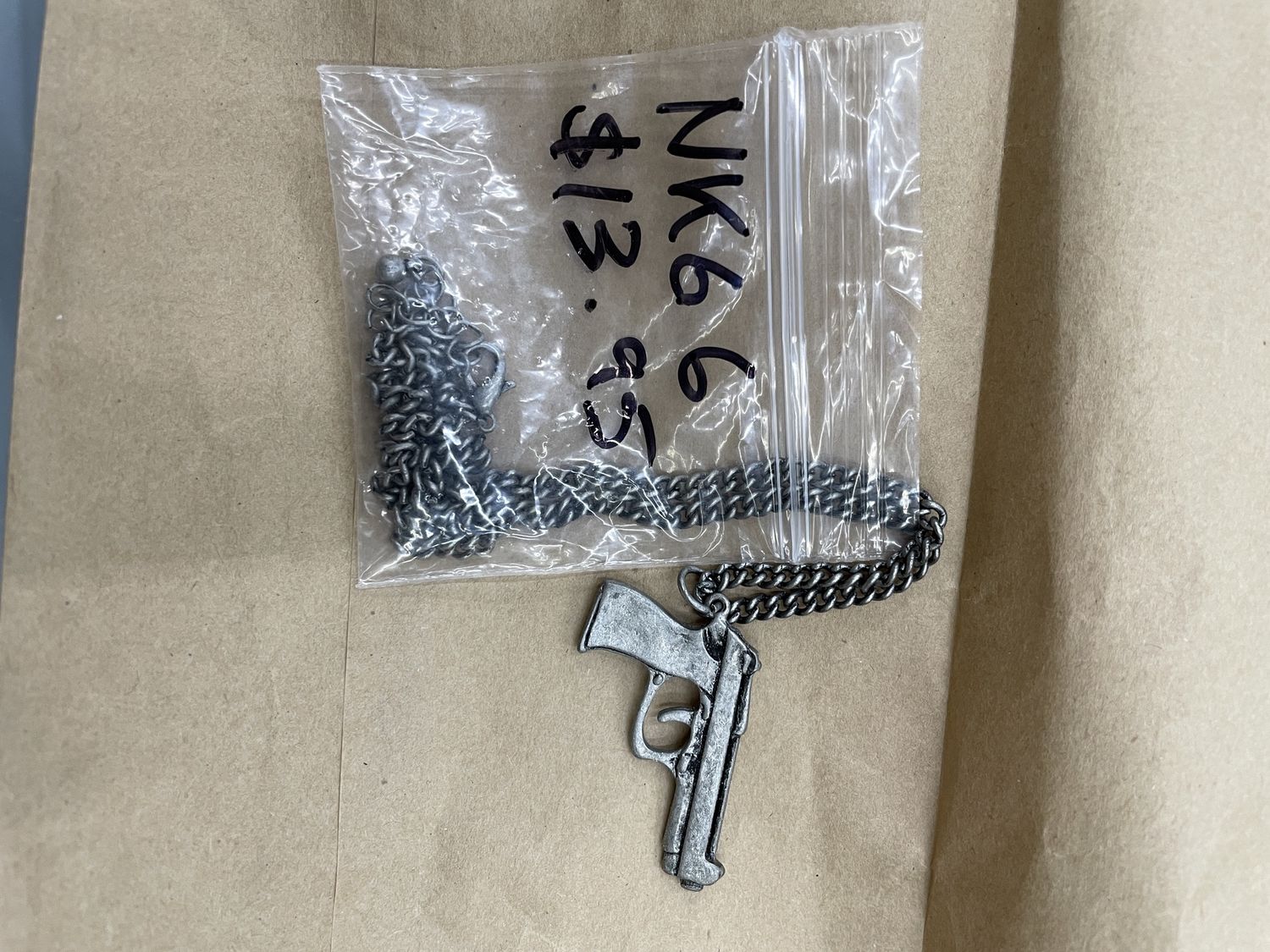Silver Burnt Pistol Necklace