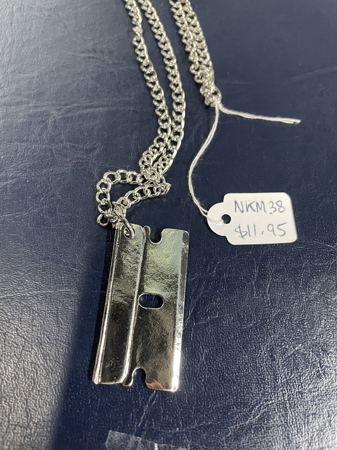 Shiny Silver Razor Blade Necklace