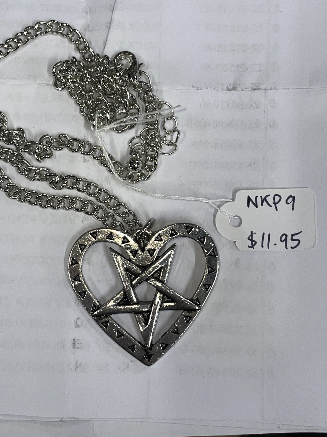 Shiny Silver Heart Pentagram Necklace