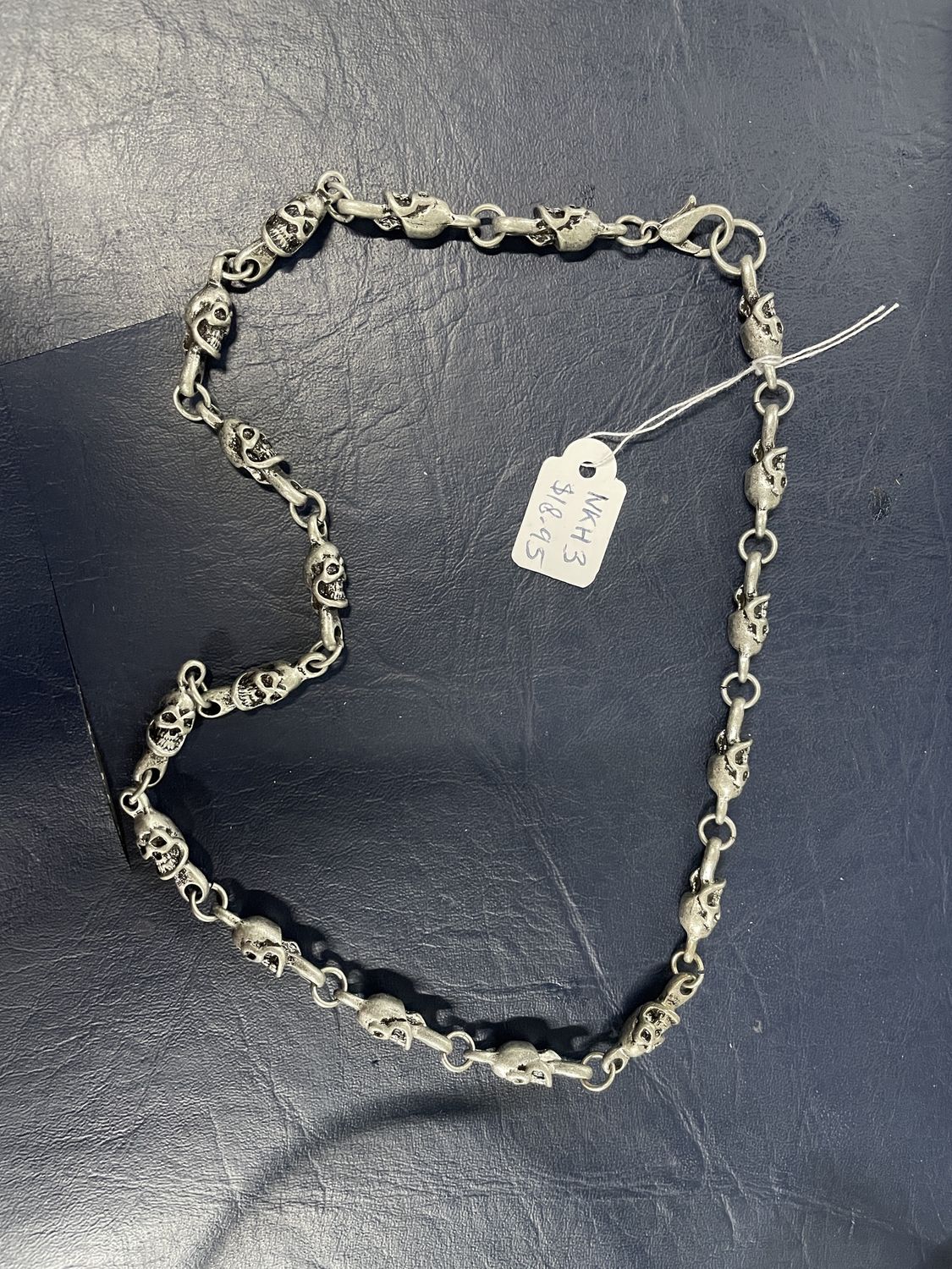 Dull Silver Skull Chain Necklace