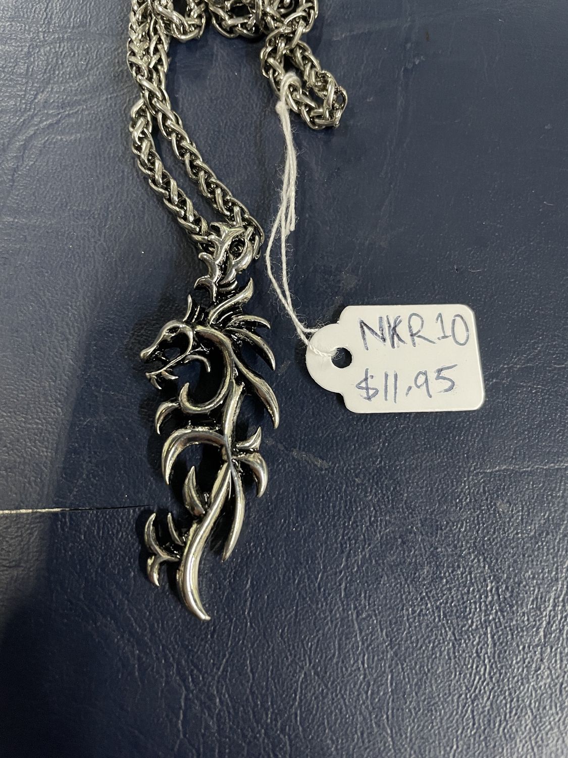 Shiny Silver Dragon Tribal Necklace
