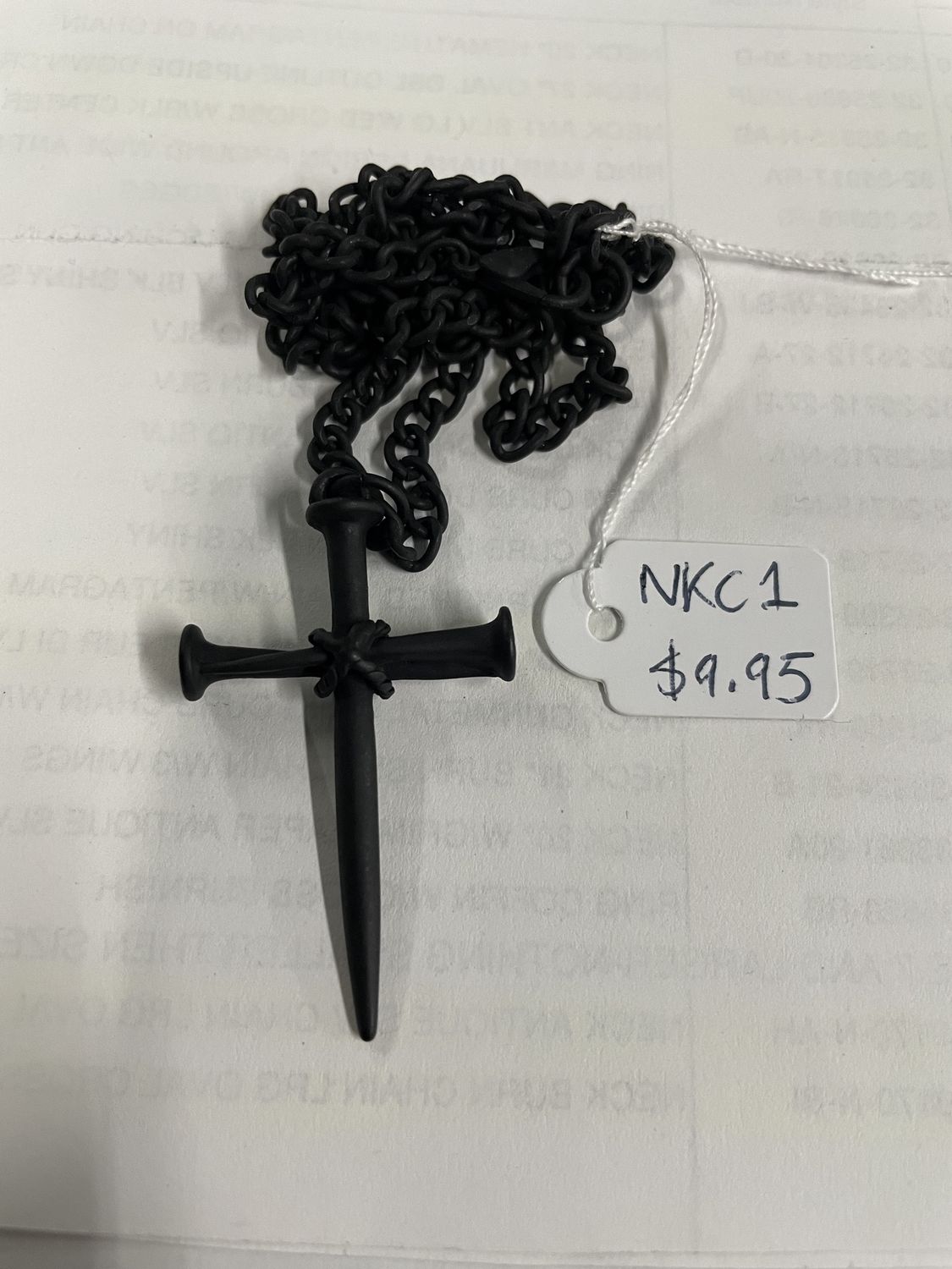 Matte Black Nails Cross Necklace