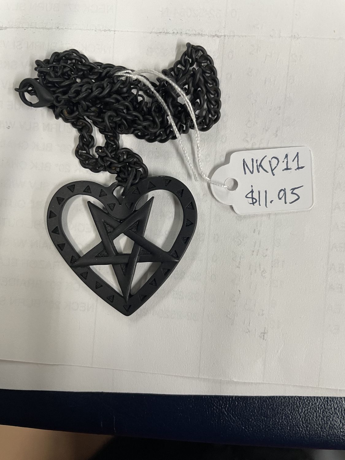 Matte Black Heart Pentagram Necklace