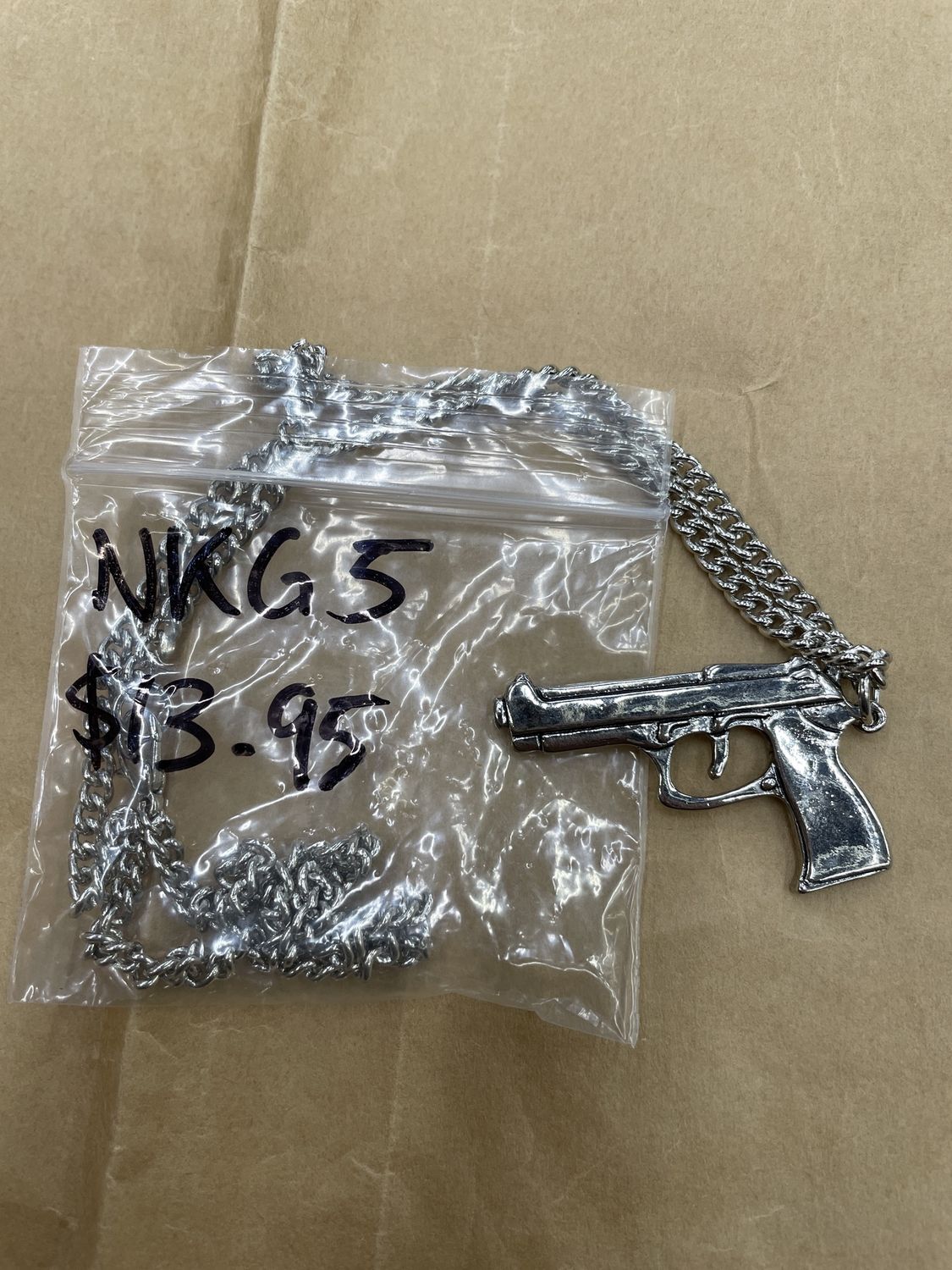 Shiny Silver Pistol Necklace
