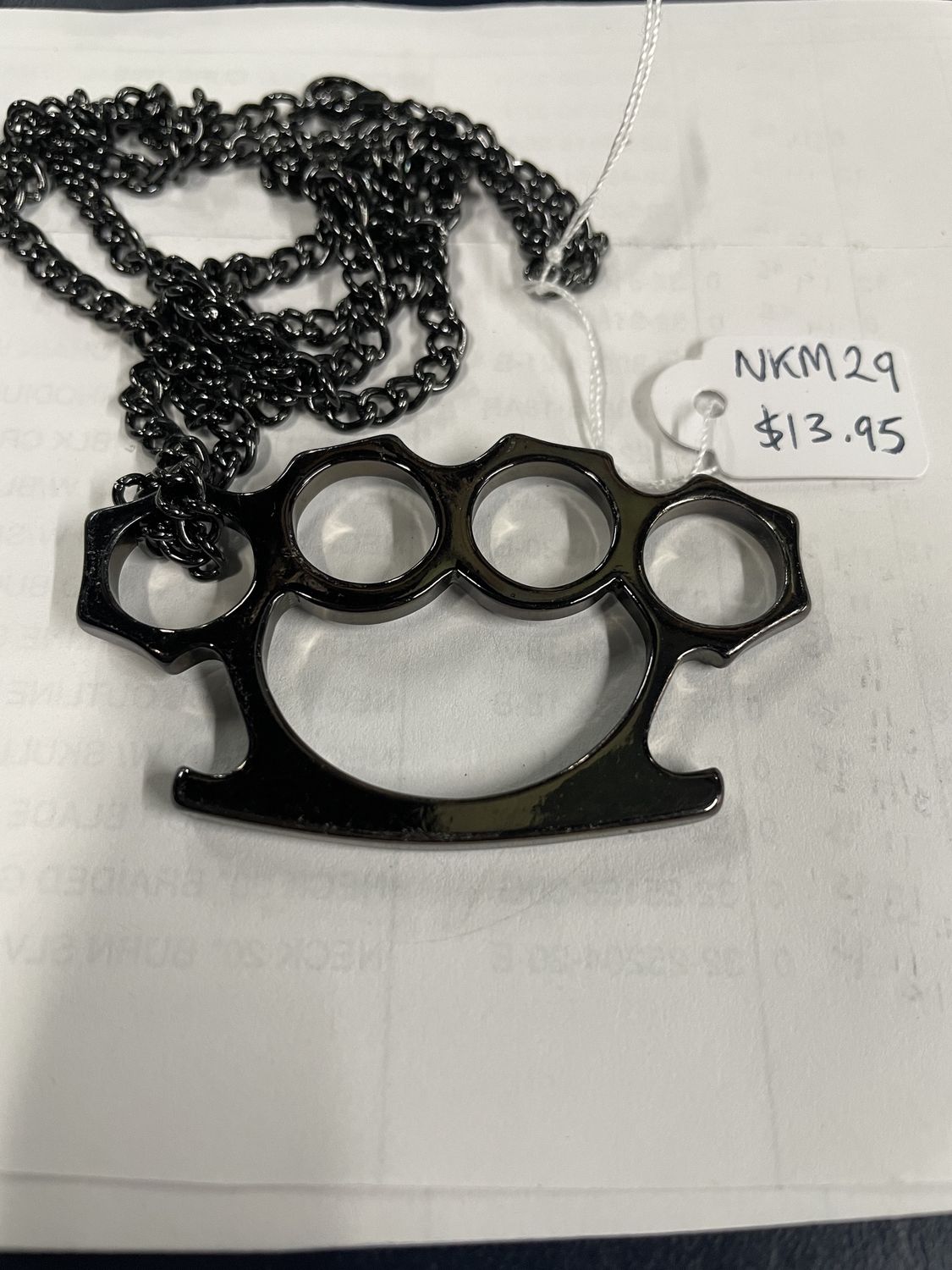 Blk Brass Knuckles Necklace