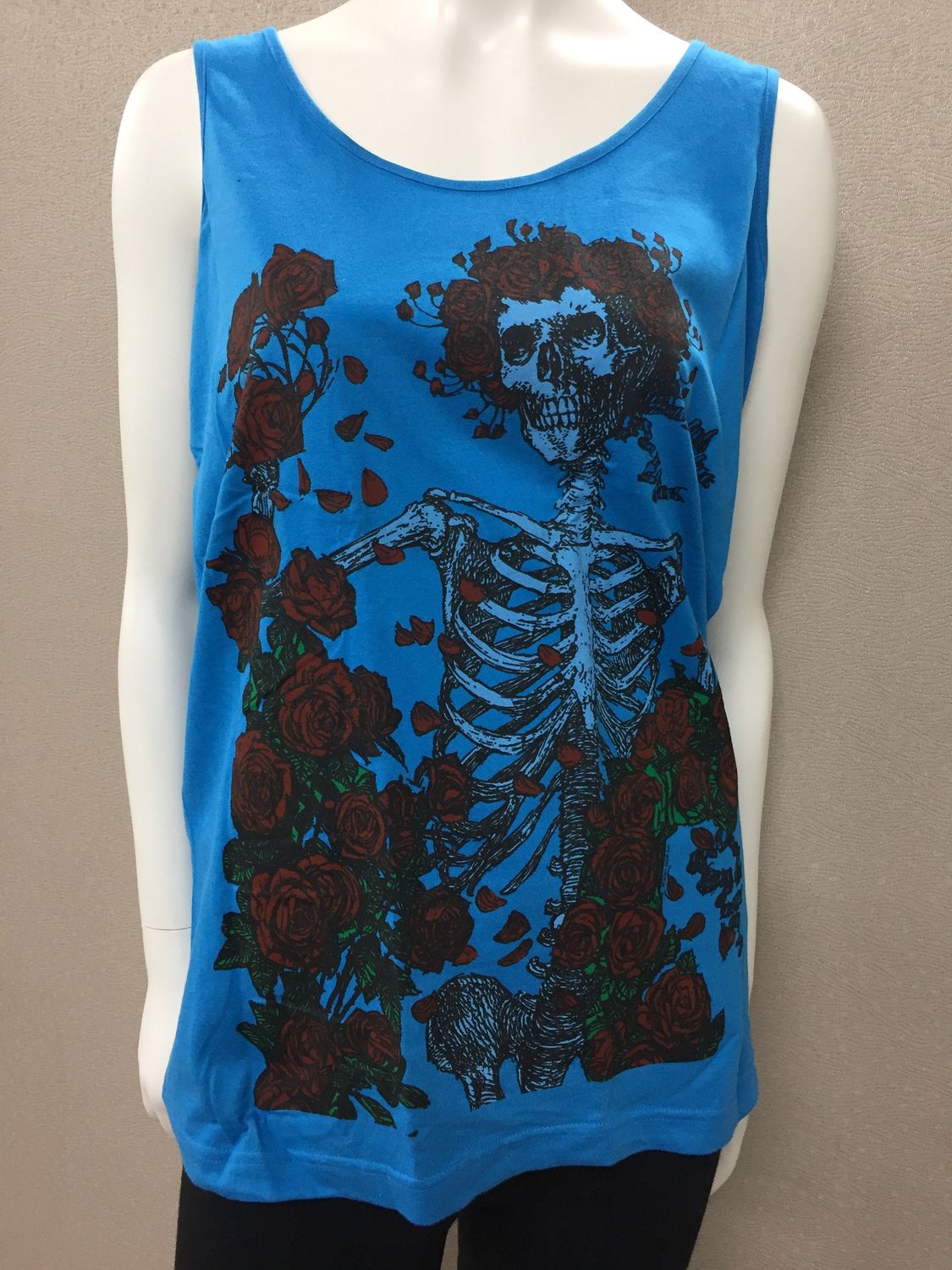 Grateful Dead Skeleton &amp; Roses on Blue Womens Tank