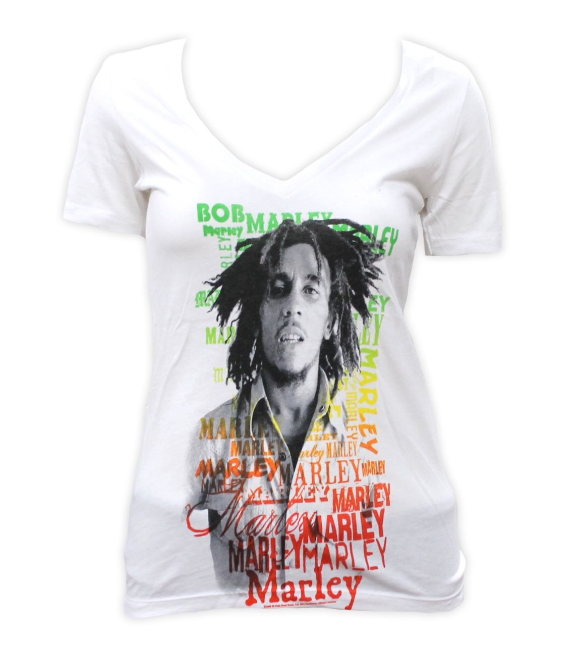 Bob Marley Text Overlay Women's V-Neck-White