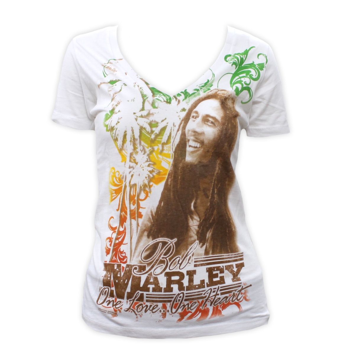Bob Marley One Love One Heart Women's V-Neck-White