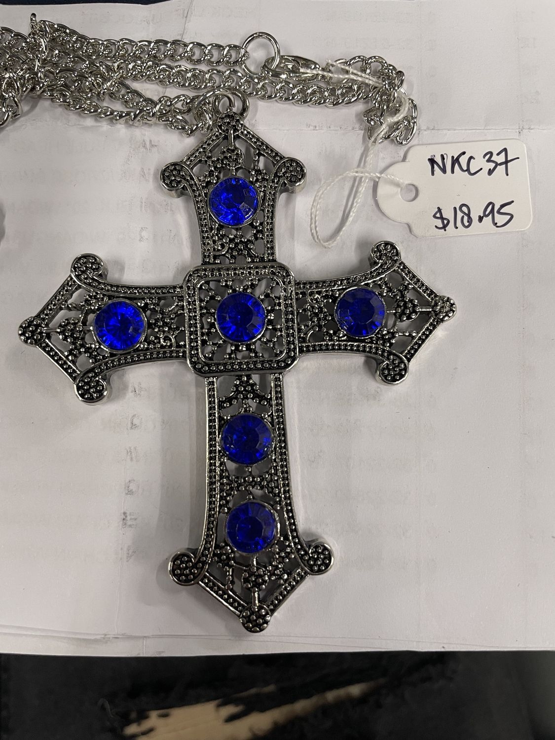 Big Cross w/Purple Rhinestones Necklace