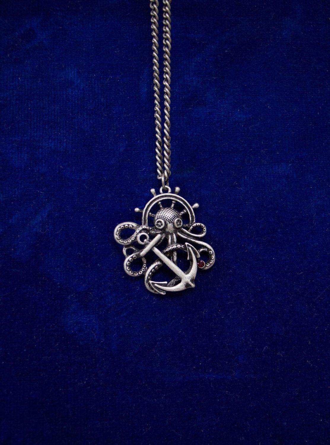 Anchor w/Kraken and Red Jewel Necklace