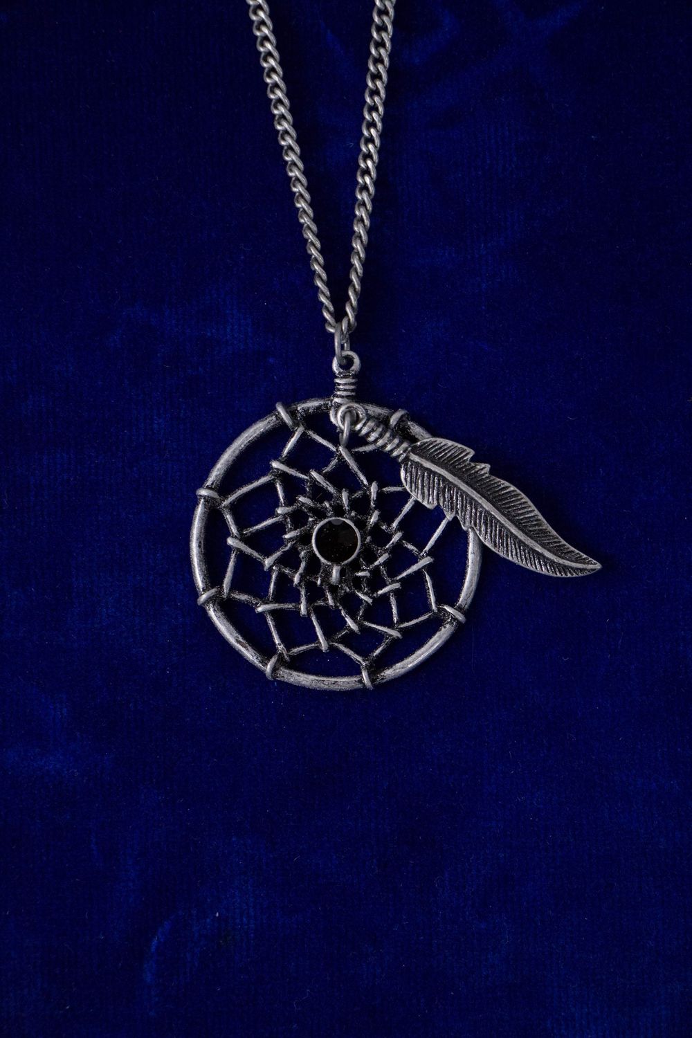 Big Dream Catcher w.Blk Stone Necklace