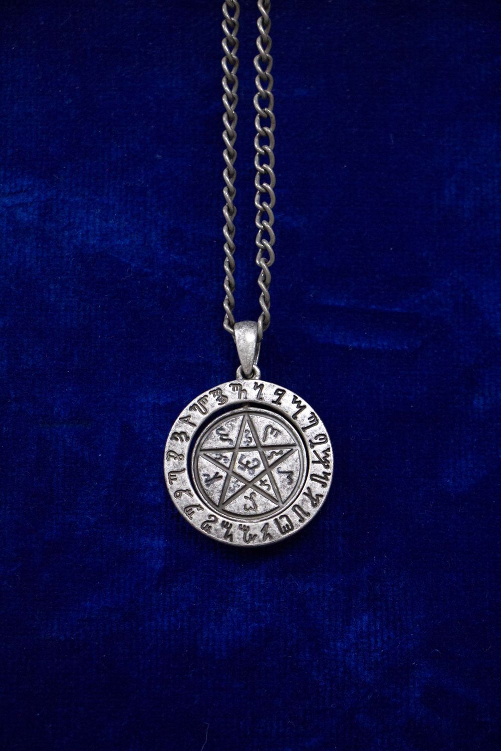 Round Pentagram With Runes Necklace