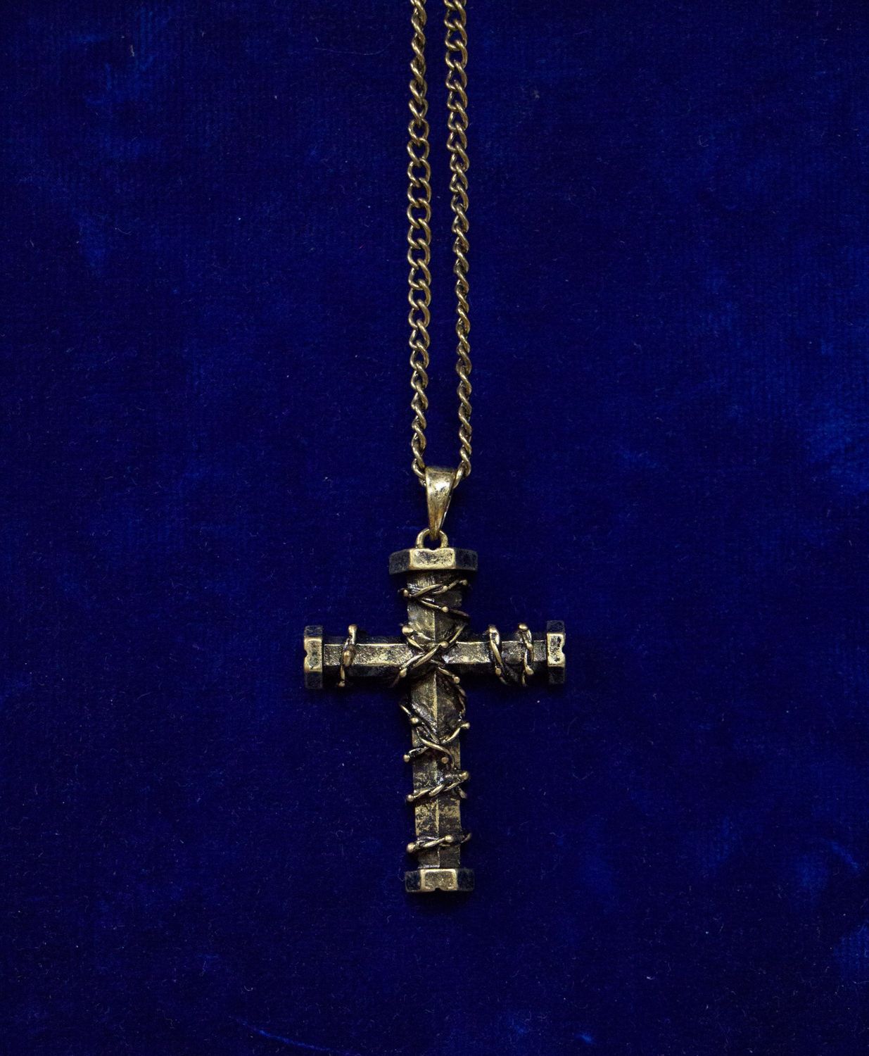 Bronze Cross w/Barbed Wire Necklace