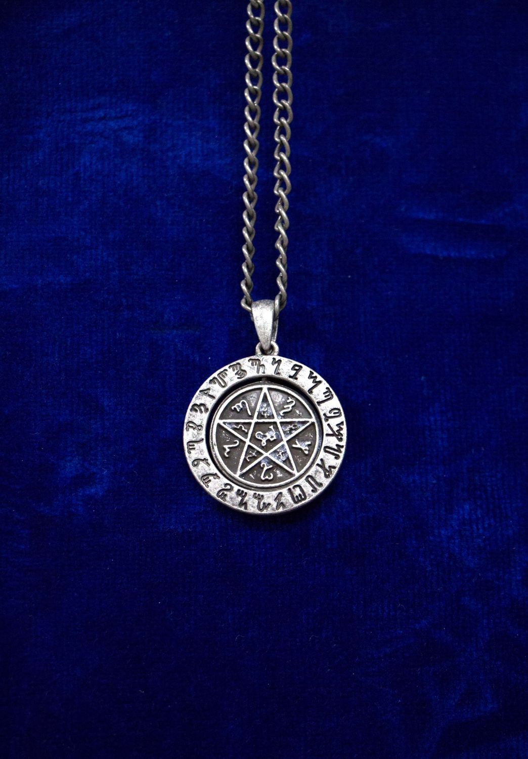 Round Pentagram With Runes Necklace