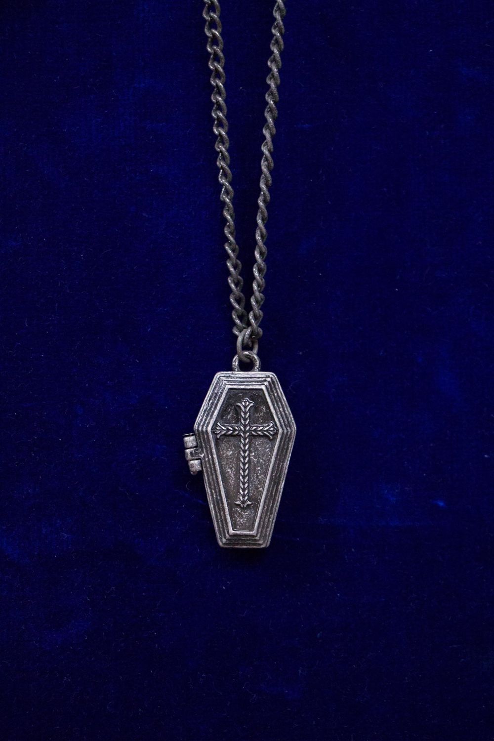 Dull Silver Coffin w/ Cross Necklace