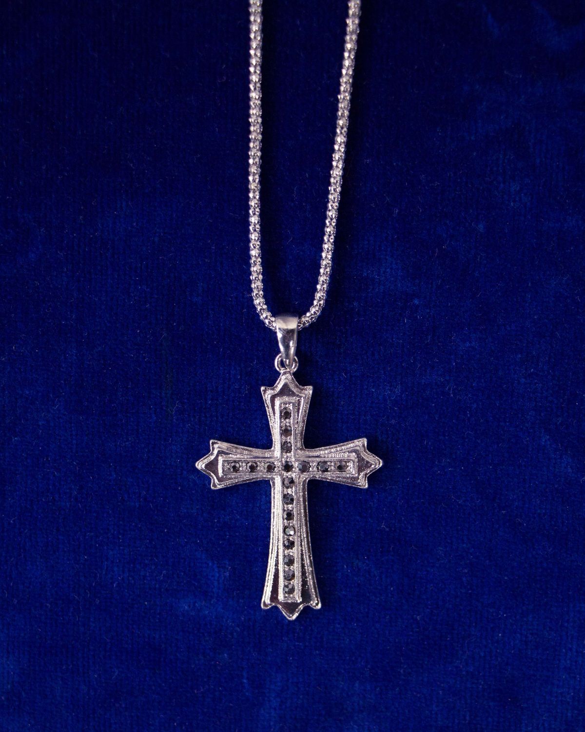 Bright Silver Flared Cross w/ Hem Stones